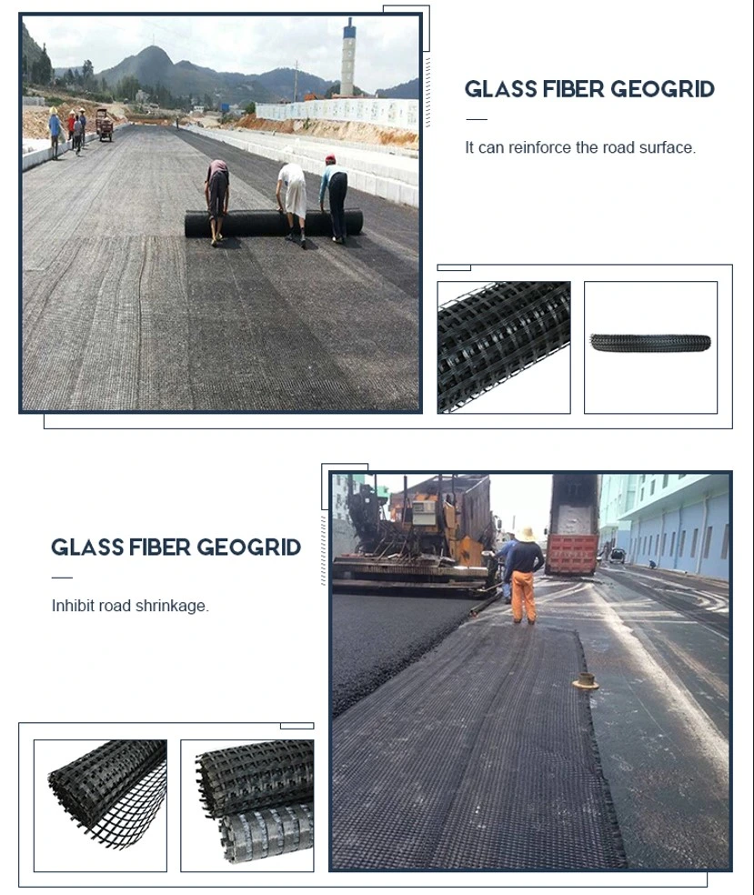 CE ISO9001 Geogrid de fibra de vidrio para la construcción de reforzamientos de carreteras 2