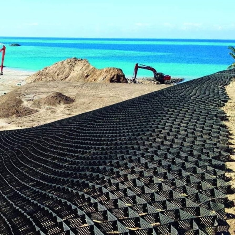 Geocell de alta celda de contención de sistema de texturas con agujeros HDPE Honeycomb Geocell de HDPE para la protección de la pendiente de la base de la carretera