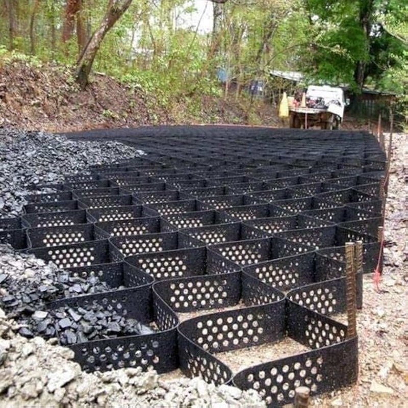 Geocell de alta celda de contención de sistema de texturas con agujeros HDPE Honeycomb Geocell de HDPE para la protección de la pendiente de la base de la carretera