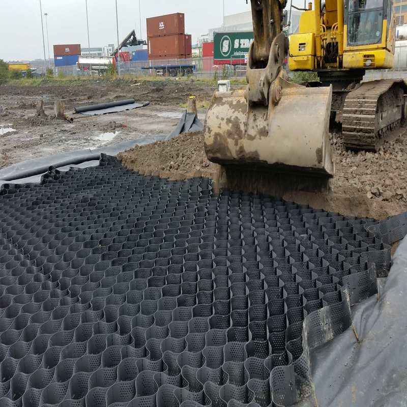 Geocell de plástico HDPE para el refuerzo de sótanos blandos Estabilizador de grava de bajo costo Geocell en la construcción de carreteras
