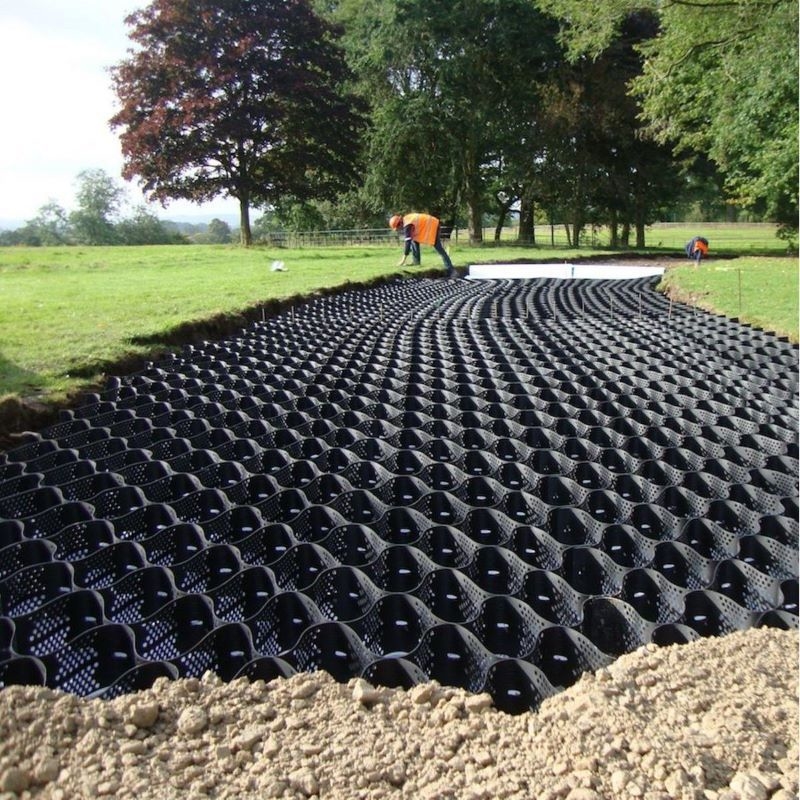 50MM 100mm 150mm HDPE Geocell para control de erosión de la entrada Estabilizador de grava Jardín Junta de drenaje Protección de pendiente de la carretera