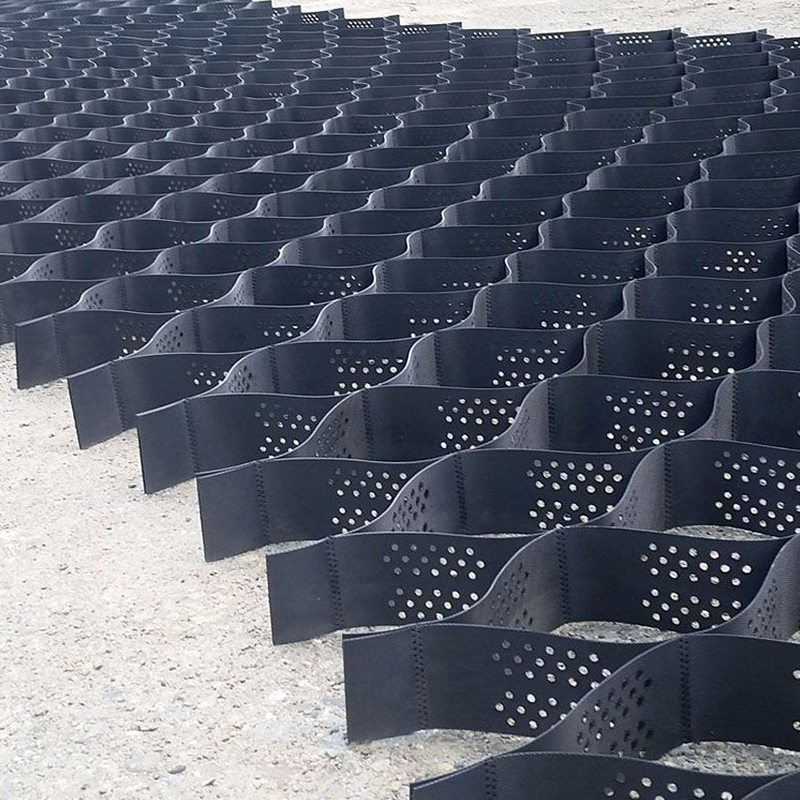 Geocelda de plástico de HDPE texturizado y perforado para estabilización de grava en entradas de vehículos, refuerzo de base de carretera, estacionamientos y protección de taludes