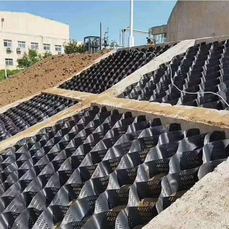 Geocelda de plástico de HDPE texturizado y perforado para estabilización de grava en entradas de vehículos, refuerzo de base de carretera, estacionamientos y protección de taludes
