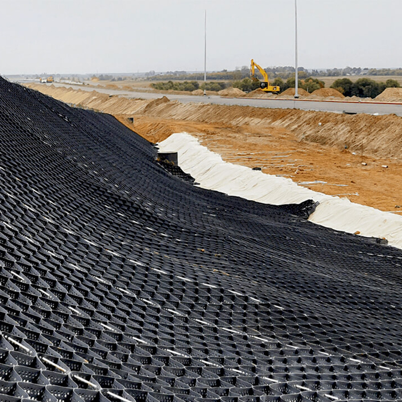 Geocelda HDPE de plástico para carretera estándar ASTM, grava, panal de abeja, para refuerzo de muro de contención, protección de taludes, calzada, control de erosión
